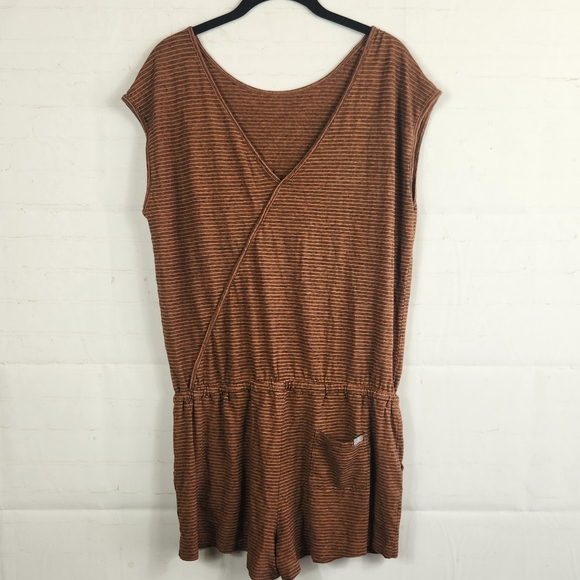 Prana Rust Striped Romper Organic Cotton Hemp Boho Casual Summer Hiking Medium - Picture 4 of 15